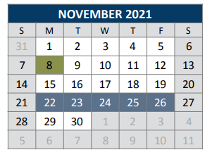 District School Academic Calendar for Dean And Mildred Bennett Elementary for November 2021