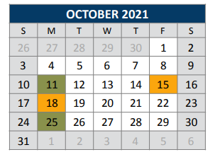 District School Academic Calendar for Reuben Johnson Elementary for October 2021