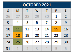 District School Academic Calendar for C T Eddins Elementary for October 2021