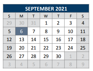 District School Academic Calendar for J J A E P for September 2021