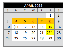 District School Academic Calendar for Medina Valley H S for April 2022