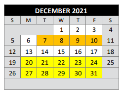 District School Academic Calendar for Bigfoot Alternative for December 2021