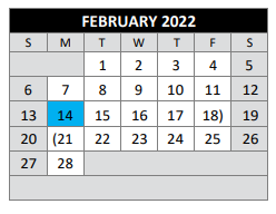 District School Academic Calendar for Medina Valley H S for February 2022
