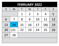 District School Academic Calendar for Bexar County Juvenile Justice Acad for February 2022