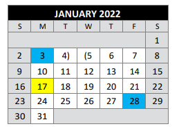 District School Academic Calendar for Bexar County Juvenile Justice Acad for January 2022