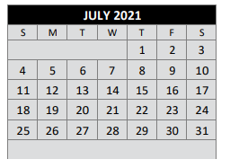 District School Academic Calendar for Bexar County Juvenile Justice Acad for July 2021