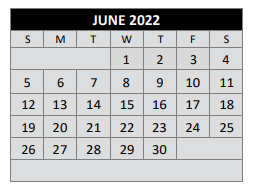 District School Academic Calendar for Bexar County Juvenile Justice Acad for June 2022