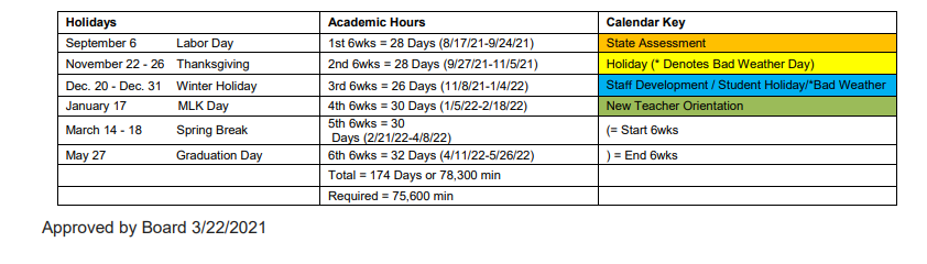 District School Academic Calendar Key for Bigfoot Alternative