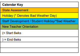 District School Academic Calendar Legend for Bigfoot Alternative