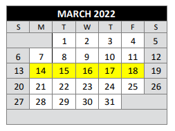 District School Academic Calendar for Bexar County Juvenile Justice Acad for March 2022
