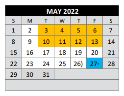 District School Academic Calendar for Bigfoot Alternative for May 2022