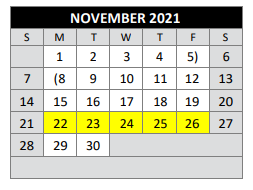 District School Academic Calendar for Bexar County Juvenile Justice Acad for November 2021