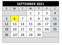 District School Academic Calendar for Bexar County Juvenile Justice Acad for September 2021