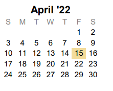 District School Academic Calendar for Collin Co J J A E P for April 2022