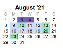 District School Academic Calendar for Melissa Ridge Elementary for August 2021