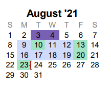 District School Academic Calendar for Collin Co J J A E P for August 2021