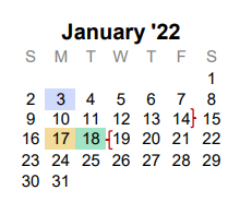 District School Academic Calendar for Melissa Ridge Elementary for January 2022