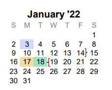 District School Academic Calendar for Collin Co J J A E P for January 2022