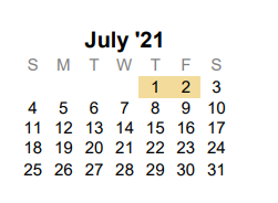 District School Academic Calendar for Collin Co J J A E P for July 2021