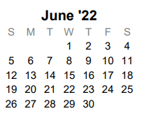 District School Academic Calendar for Melissa Ridge Elementary for June 2022