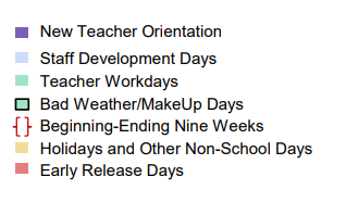 District School Academic Calendar Legend for Melissa Middle School