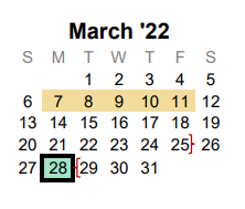 District School Academic Calendar for Melissa Ridge Elementary for March 2022