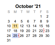 District School Academic Calendar for Melissa Middle School for October 2021