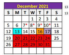 District School Academic Calendar for Taylor County Learning Center for December 2021