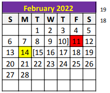 District School Academic Calendar for Taylor County Learning Center for February 2022