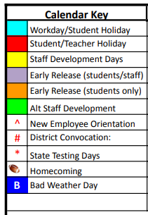 District School Academic Calendar Legend for Taylor County Learning Center