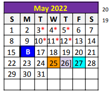 District School Academic Calendar for Taylor County Learning Center for May 2022