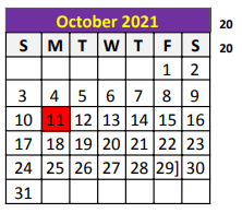 District School Academic Calendar for Taylor County Learning Center for October 2021