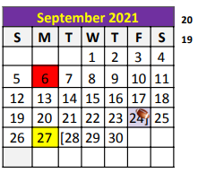 District School Academic Calendar for Taylor County Learning Center for September 2021