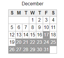 District School Academic Calendar for Mesa Distance Learning Program for December 2021