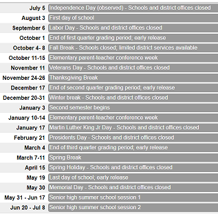 District School Academic Calendar Legend for Holmes Elementary School