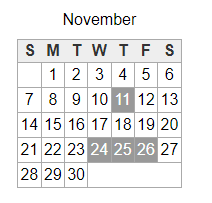 District School Academic Calendar for Early Education Center for November 2021