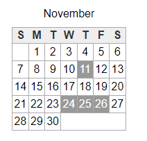 District School Academic Calendar for Stapley Junior High School for November 2021