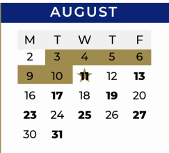 District School Academic Calendar for Moss Elementary for August 2021