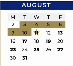 District School Academic Calendar for Kimball Elementary for August 2021