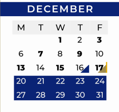 District School Academic Calendar for New Middle School for December 2021