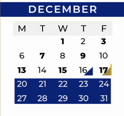 District School Academic Calendar for P A S S Learning Ctr for December 2021