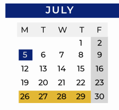 District School Academic Calendar for Florence Elementary for July 2021