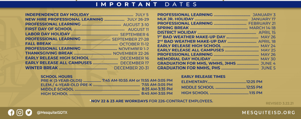 District School Academic Calendar Key for Agnew Middle School