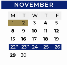 District School Academic Calendar for P A S S Learning Ctr for November 2021