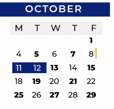 District School Academic Calendar for Shaw Elementary for October 2021