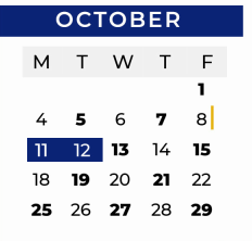 District School Academic Calendar for P A S S Learning Ctr for October 2021