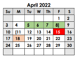 District School Academic Calendar for R Q Sims Intermediate for April 2022