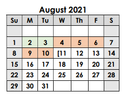 District School Academic Calendar for Developmental Ctr for August 2021