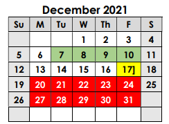 District School Academic Calendar for Mexia School Of Choice for December 2021