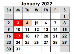 District School Academic Calendar for R Q Sims Intermediate for January 2022